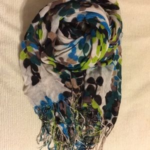 Blue green cream & black scarf